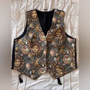 Vintage Celestial Sun And Moon Tapestry Vest